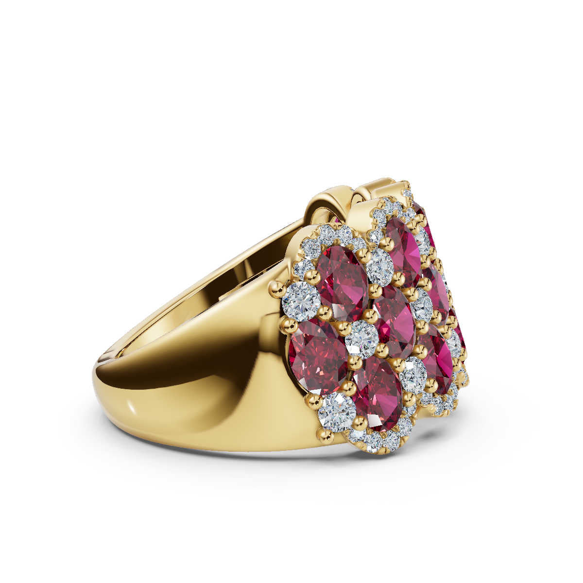 2.84 CTW Fancy Vivid Red and White Diamond Mosaic Cocktail Band in 18K Yellow Gold Ring