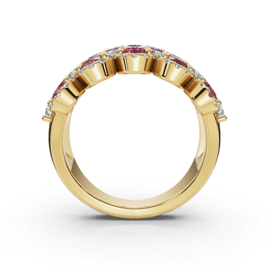 2.84 CTW Fancy Vivid Red and White Diamond Mosaic Cocktail Band in 14K Yellow Gold Ring
