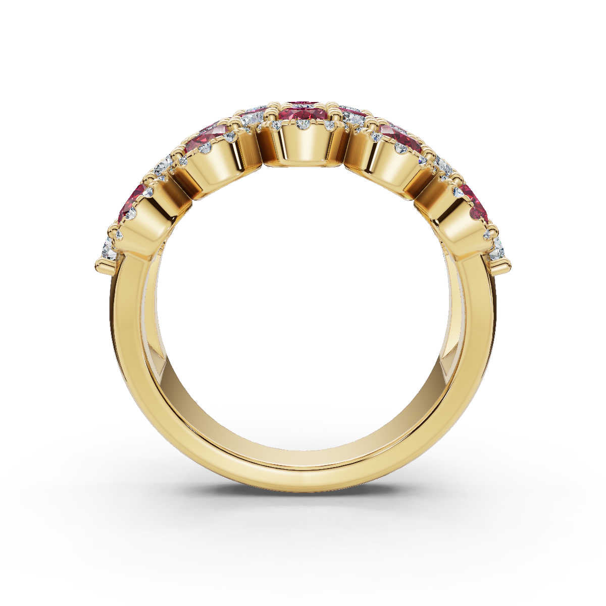 2.84 CTW Fancy Vivid Red and White Diamond Mosaic Cocktail Band in 18K Yellow Gold Ring