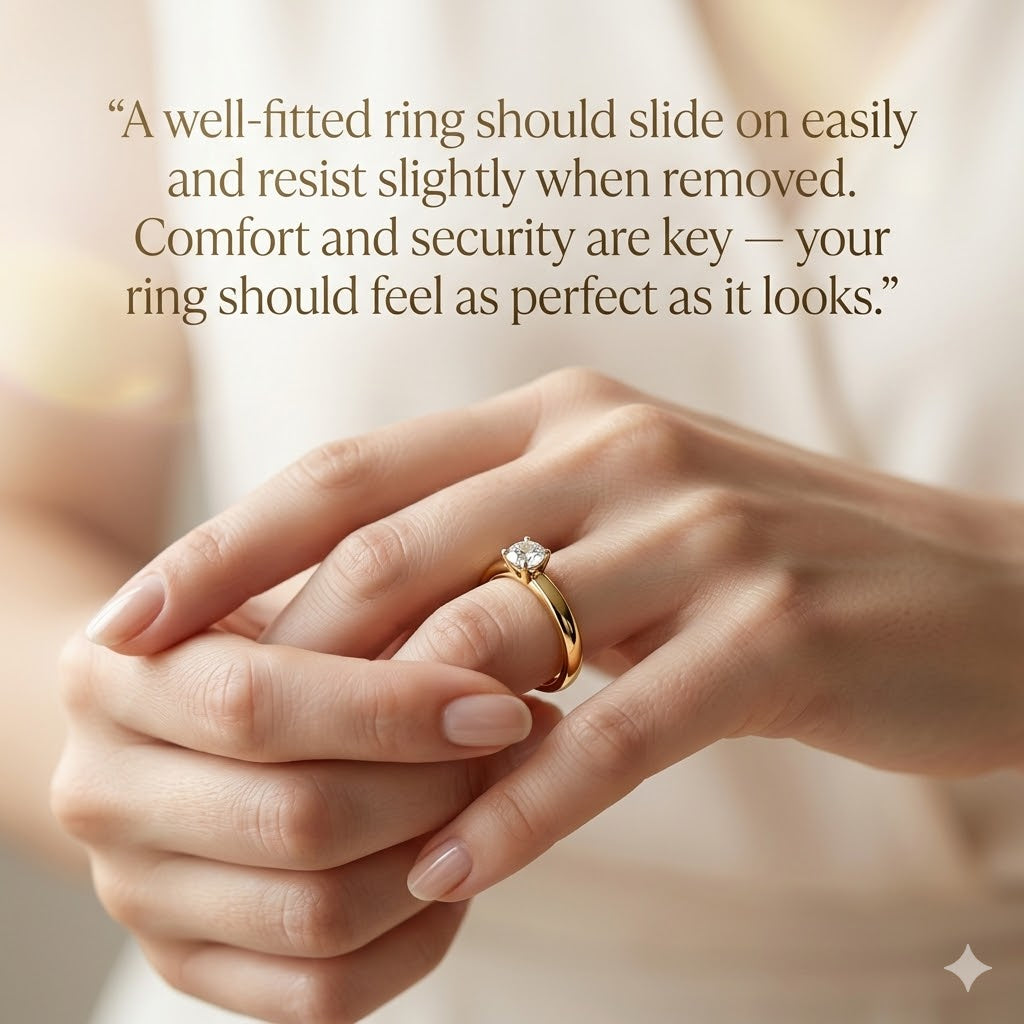 two hands showing a ring that is perfect fit to the finger