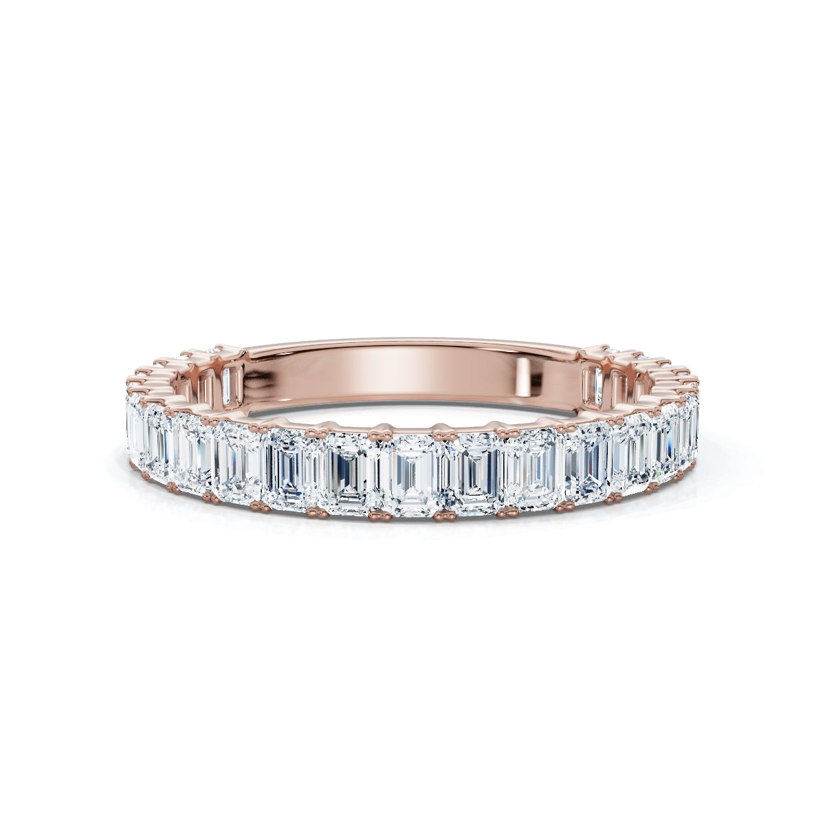 0.96-10 CTW Emerald Cut Lab Grown Diamond Shared Prong Eternity Band in 18K Rose Gold