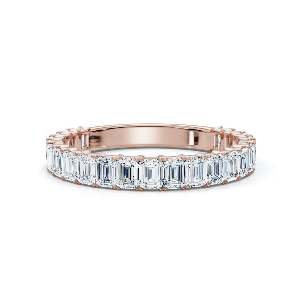 0.96-10 CTW Emerald Cut Lab Grown Diamond Shared Prong Eternity Band in 14K Rose Gold