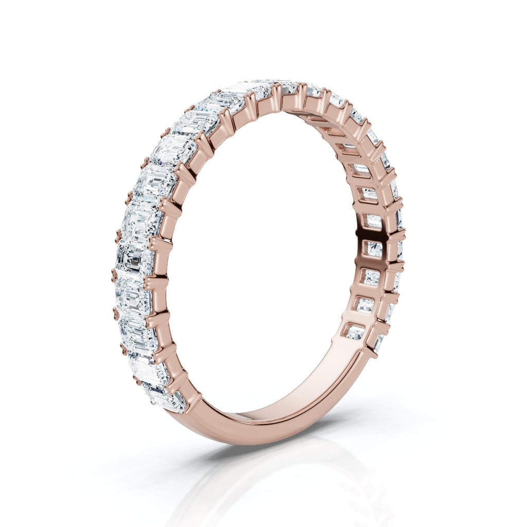 0.96-10 CTW Emerald Cut Lab Grown Diamond Shared Prong Eternity Band in 18K Rose Gold