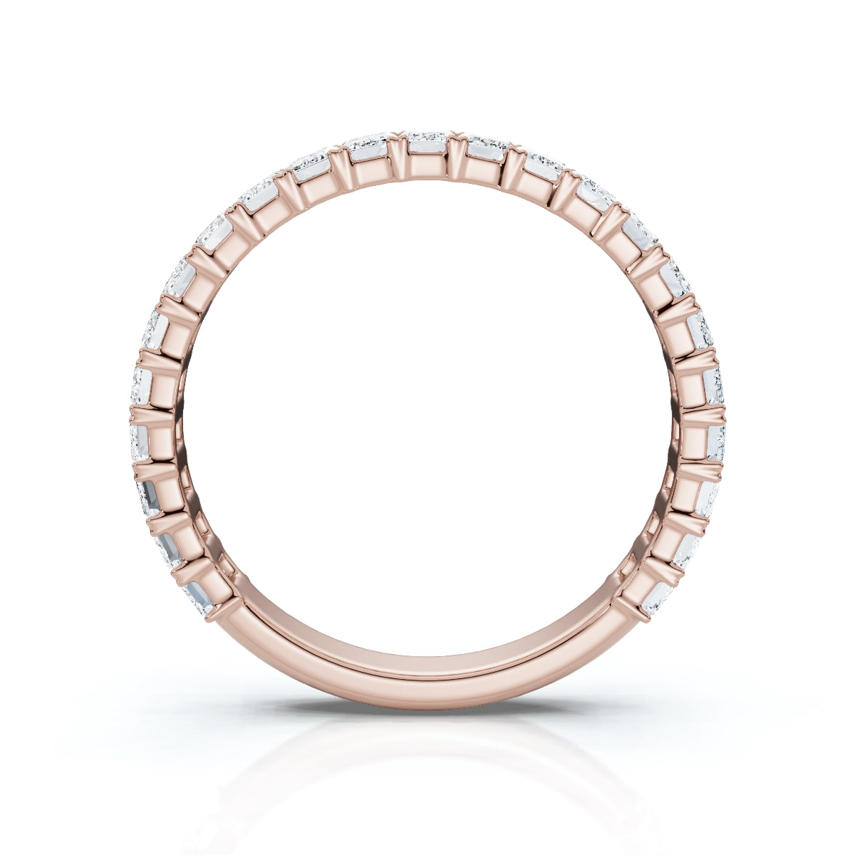 0.96-10 CTW Emerald Cut Lab Grown Diamond Shared Prong Eternity Band in 18K Rose Gold