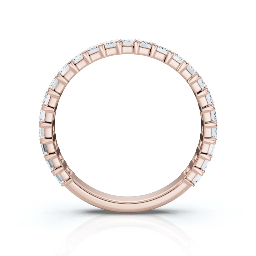 0.96-10 CTW Emerald Cut Lab Grown Diamond Shared Prong Eternity Band in 18K Rose Gold