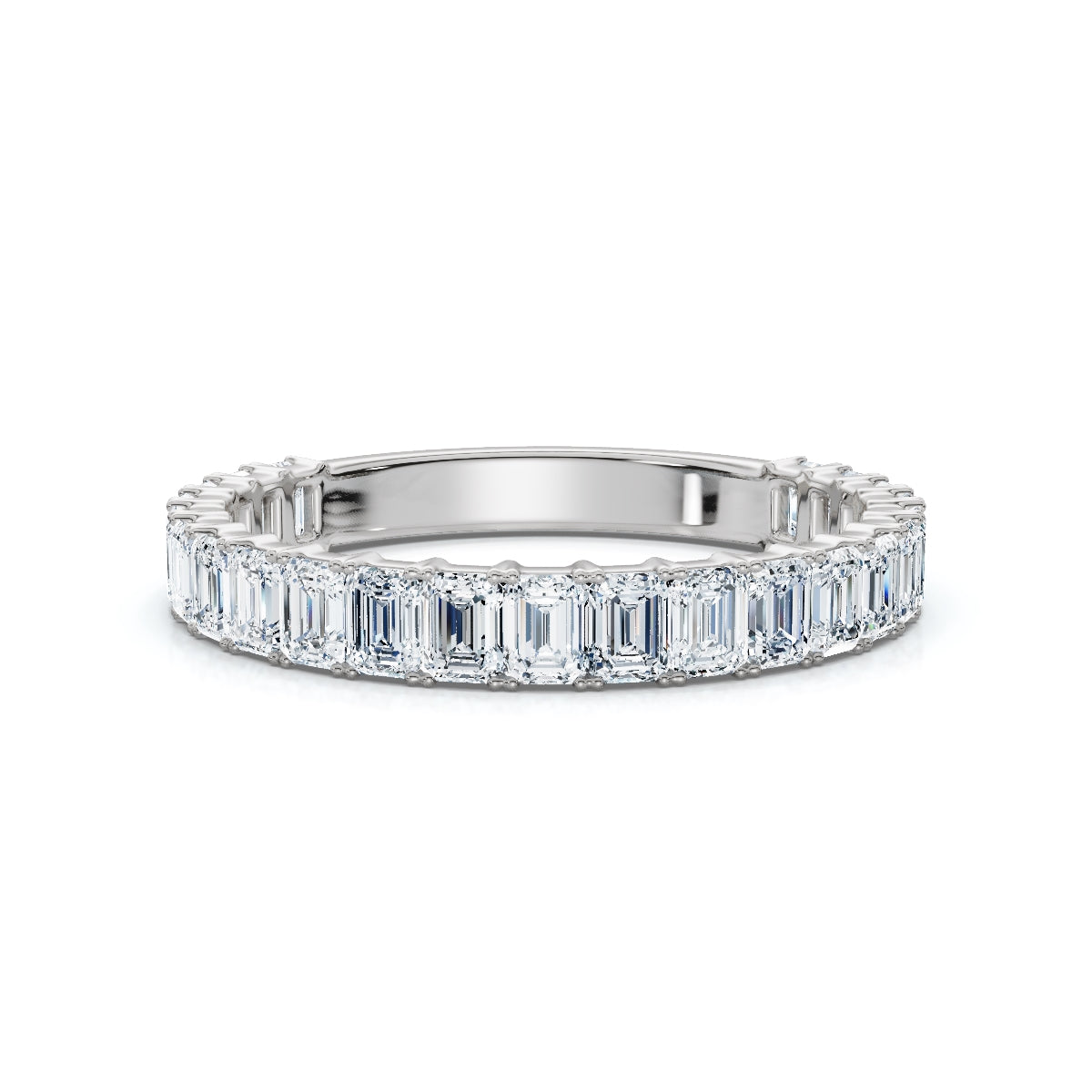 0.96-10 CTW Emerald Cut Lab Grown Diamond Shared Prong Eternity Band in Platinum