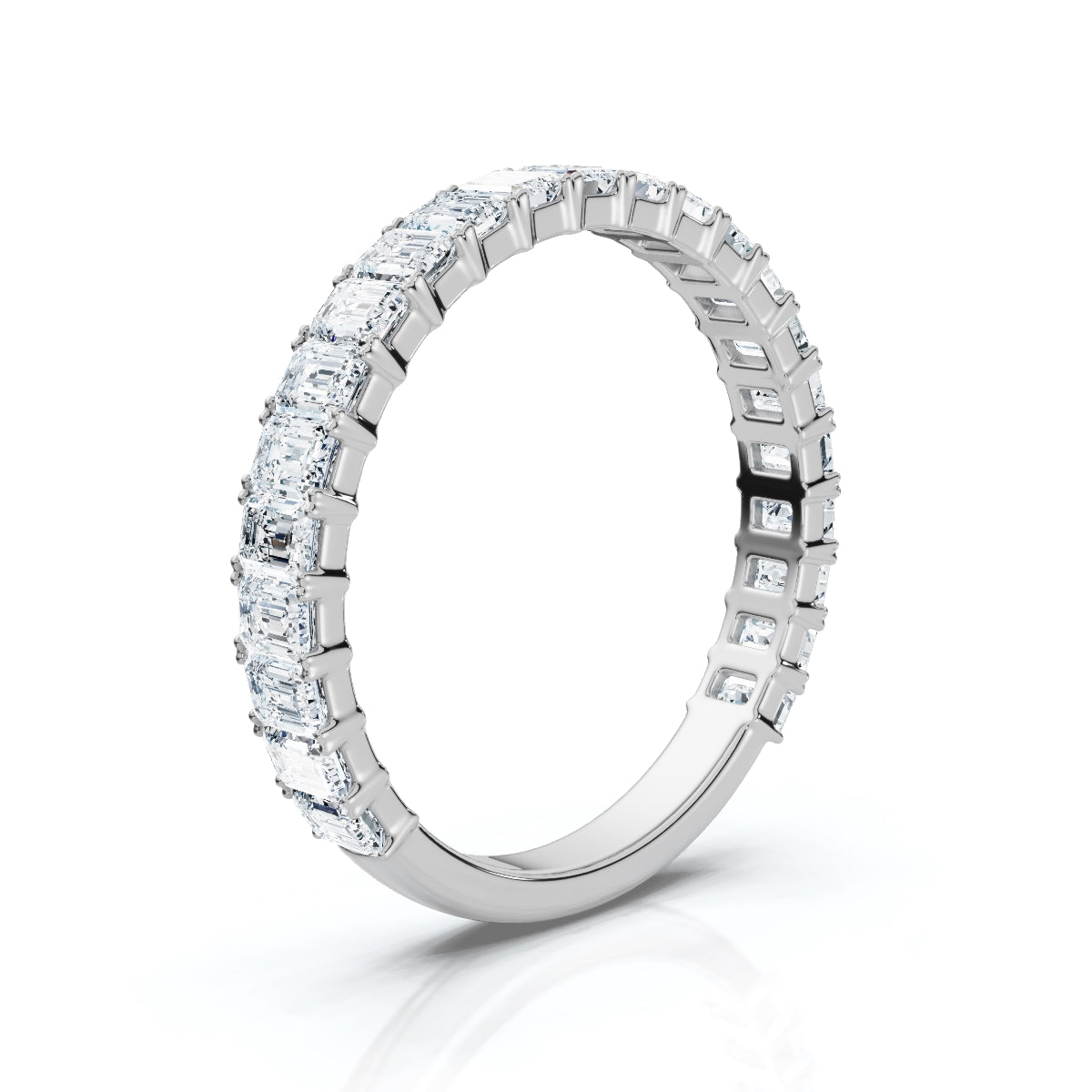 0.96-10 CTW Emerald Cut Lab Grown Diamond Shared Prong Eternity Band in 14K White Gold