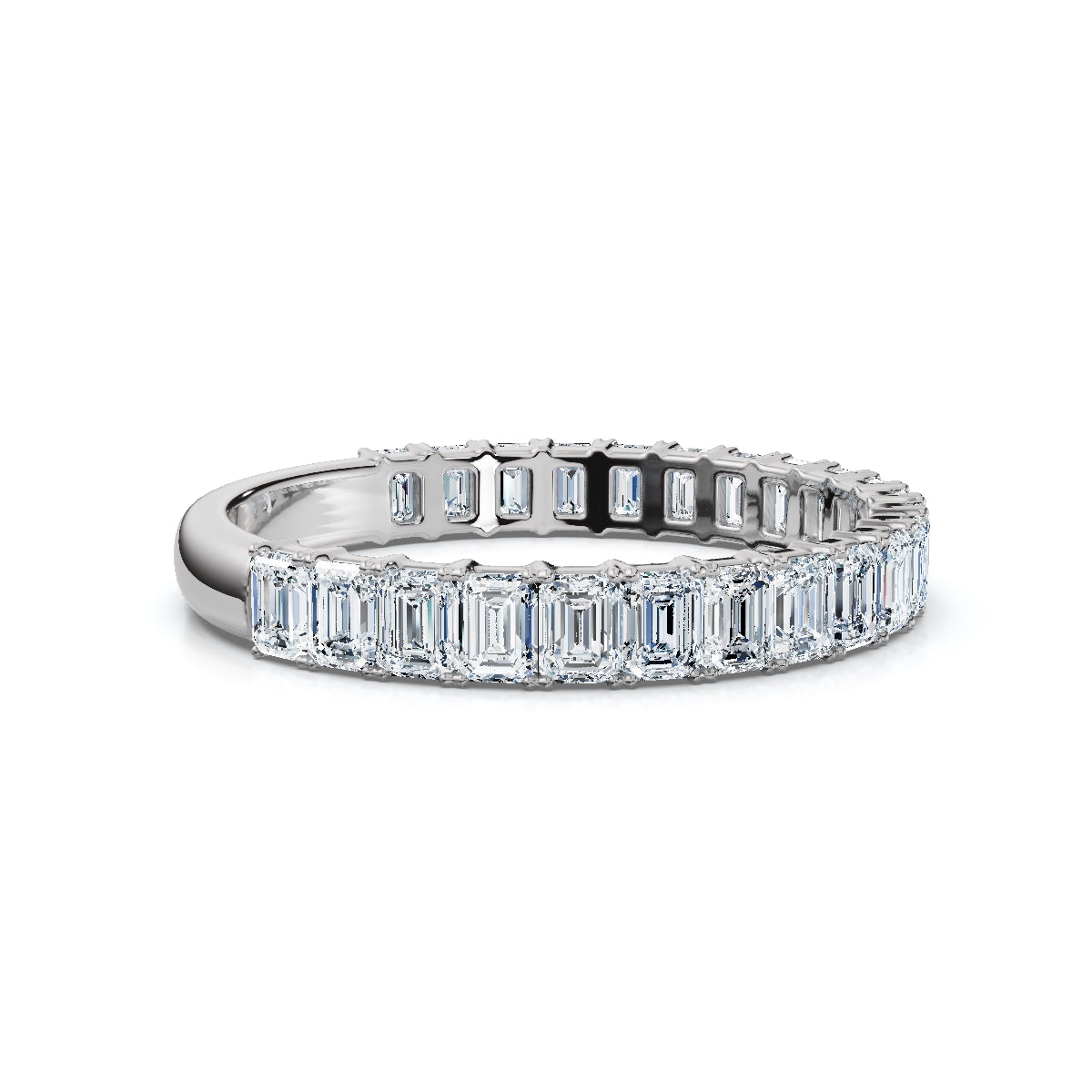 0.96-10 CTW Emerald Cut Lab Grown Diamond Shared Prong Eternity Band in 14K White Gold