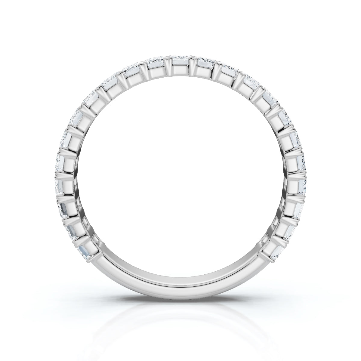 0.96-10 CTW Emerald Cut Lab Grown Diamond Shared Prong Eternity Band in 14K White Gold