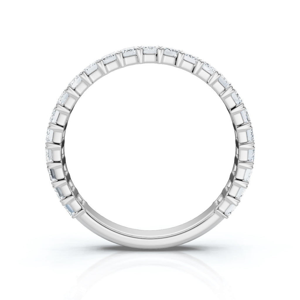 0.96-10 CTW Emerald Cut Lab Grown Diamond Shared Prong Eternity Band in 18K White Gold
