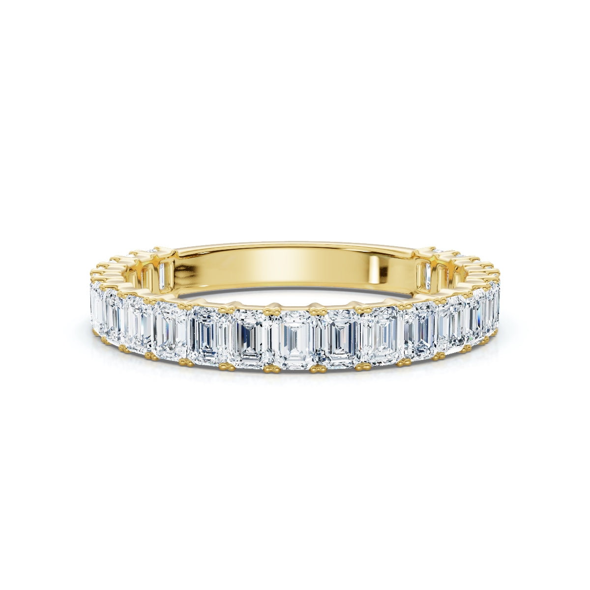 0.96-10 CTW Emerald Cut Lab Grown Diamond Shared Prong Eternity Band in 14K Yellow Gold
