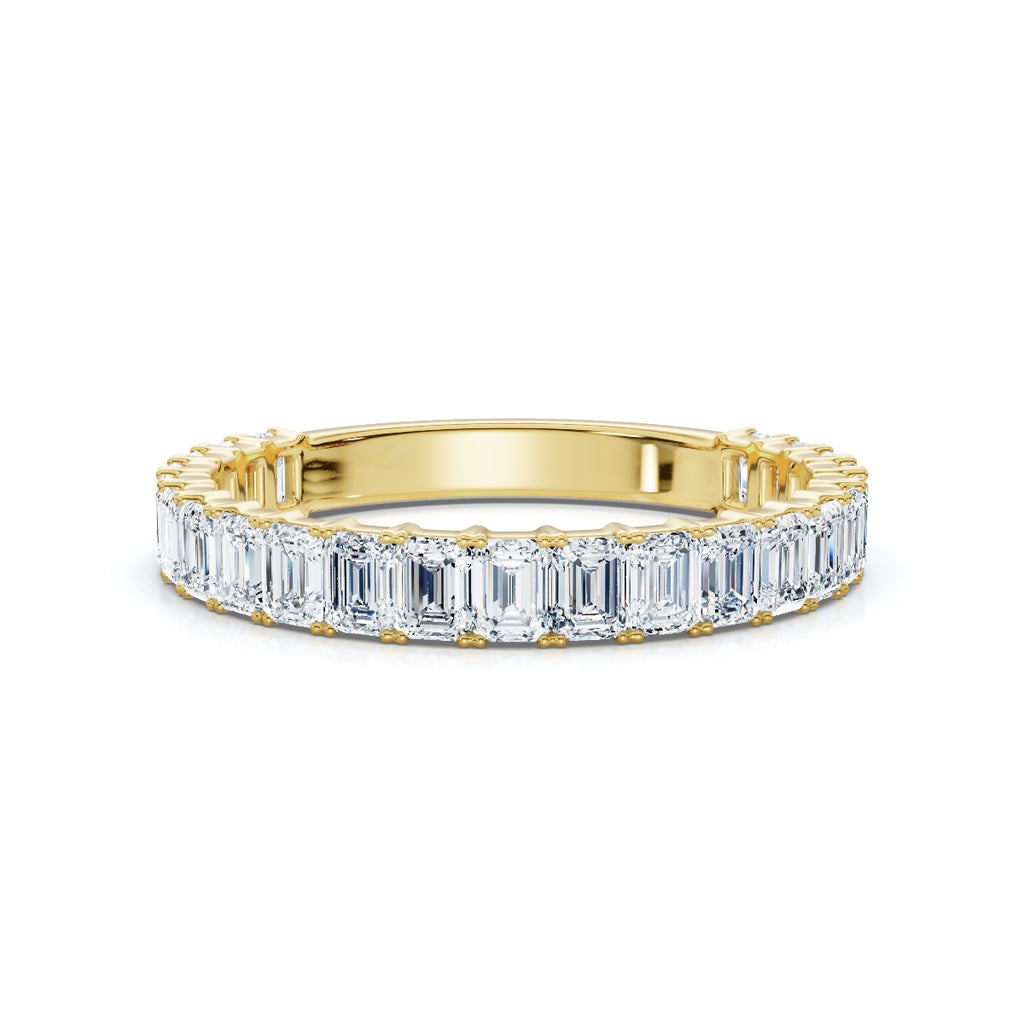 0.96-10 CTW Emerald Cut Lab Grown Diamond Shared Prong Eternity Band in 14K Yellow Gold