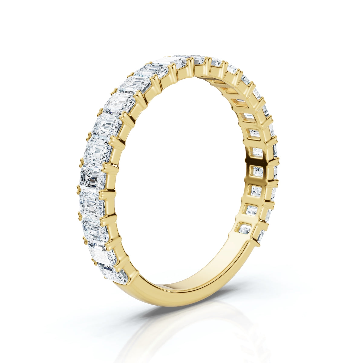 0.96-10 CTW Emerald Cut Lab Grown Diamond Shared Prong Eternity Band in 14K Yellow Gold