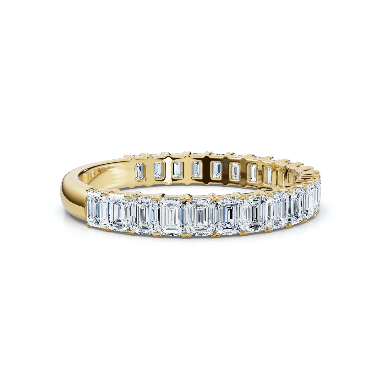 0.96-10 CTW Emerald Cut Lab Grown Diamond Shared Prong Eternity Band in 14K Yellow Gold