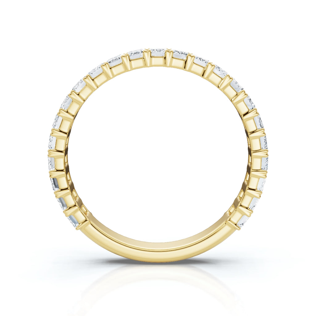 0.96-10 CTW Emerald Cut Lab Grown Diamond Shared Prong Eternity Band in 18K Yellow Gold