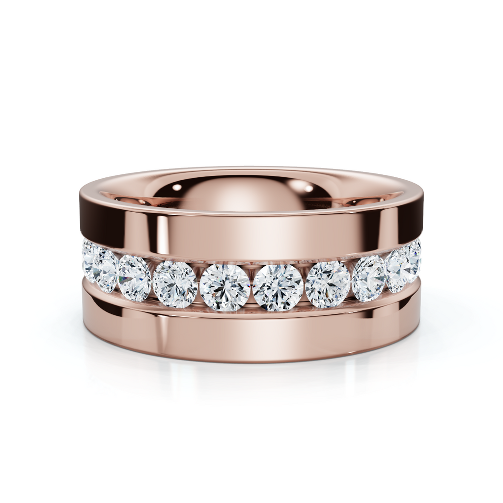 0.72 CTW Round Diamond Center Channel-Set Wedding Band in 18K Rose Gold (8mm) Ring