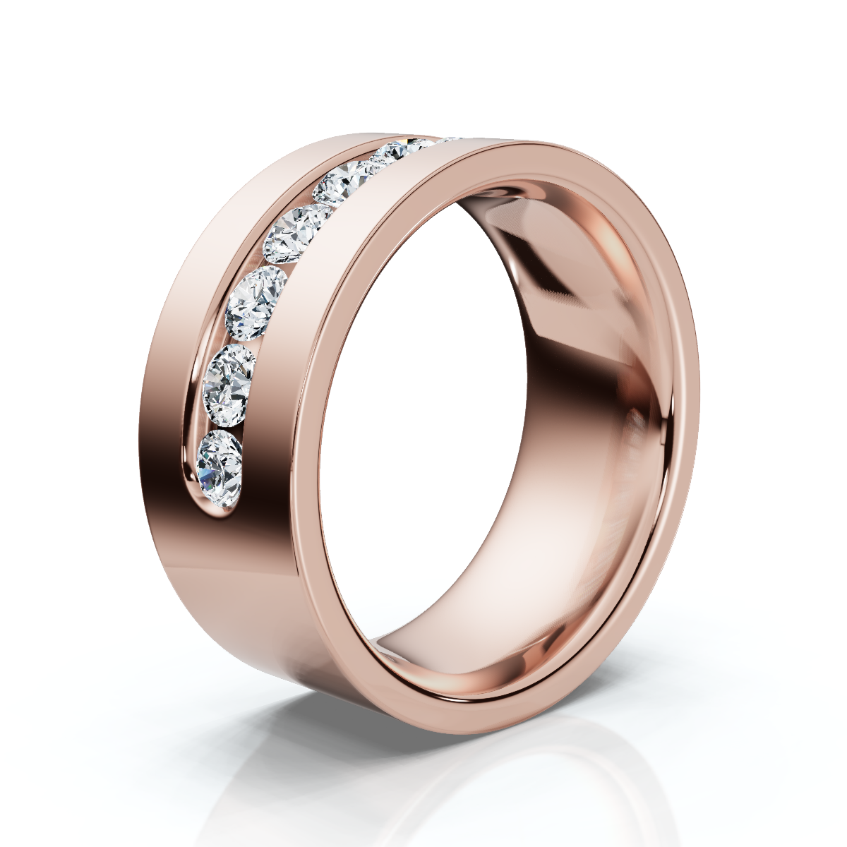 0.72 CTW Round Diamond Center Channel-Set Wedding Band in 14K Rose Gold (8mm) Ring