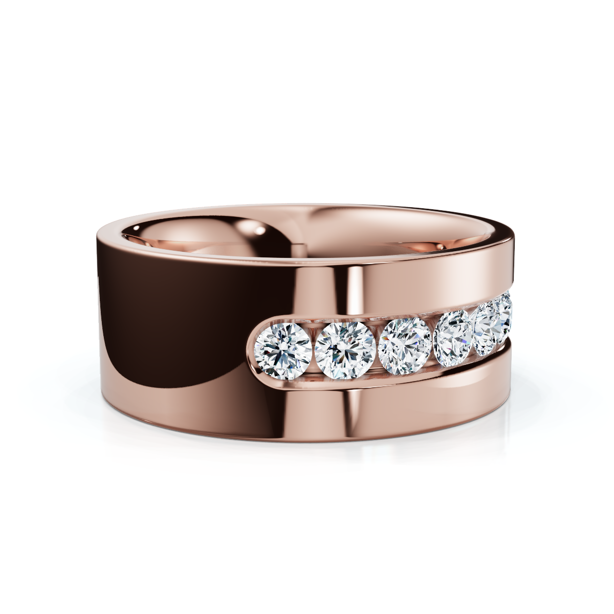 0.72 CTW Round Diamond Center Channel-Set Wedding Band in 14K Rose Gold (8mm) Ring