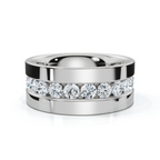 14 K White Gold Round Diamond Center Channel-Set Wedding Band