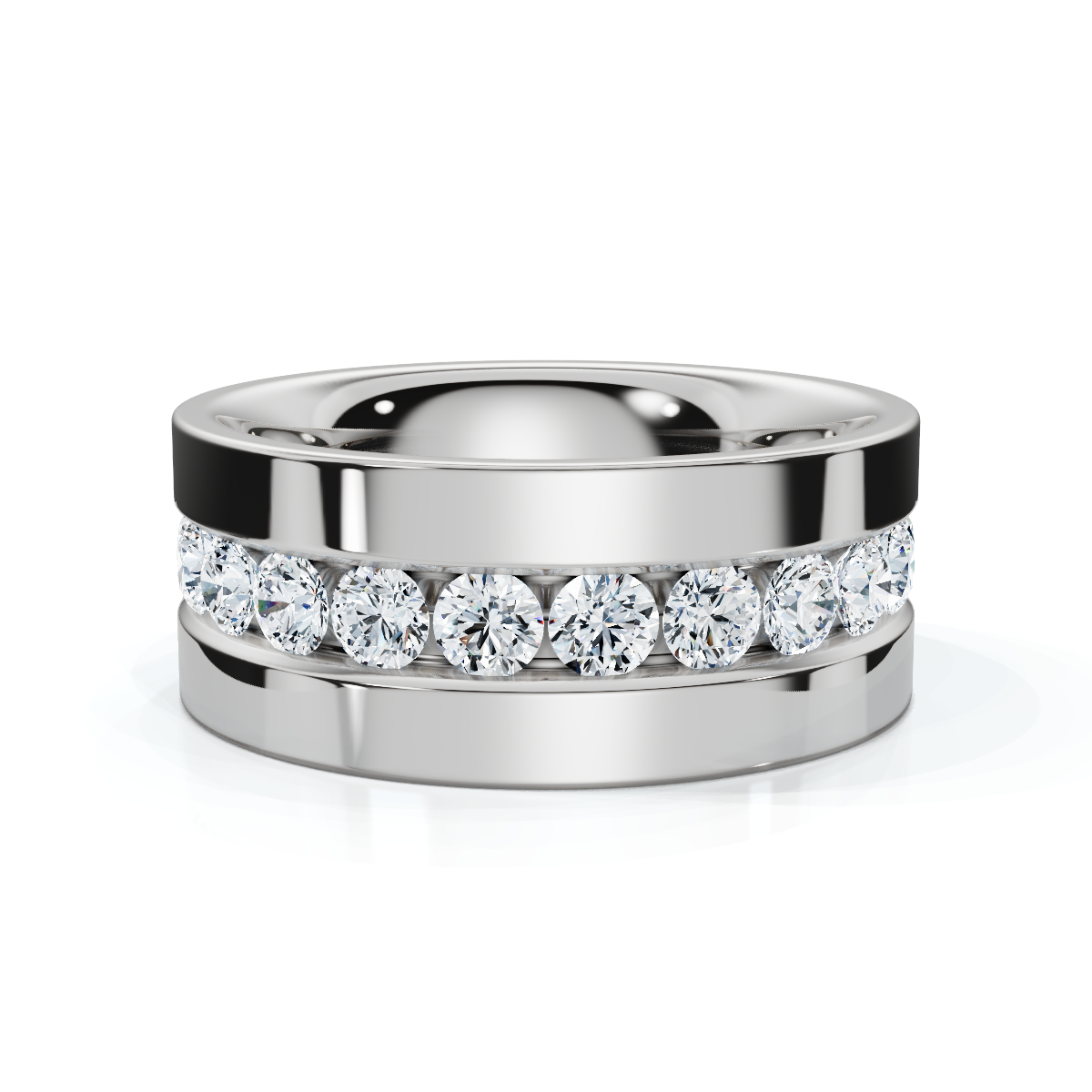14 K White Gold Round Diamond Center Channel-Set Wedding Band