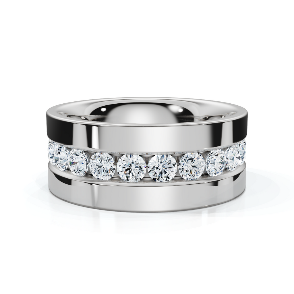 0.72 CTW Round Diamond Center Channel-Set Wedding Band in 14K White Gold (8mm) Ring