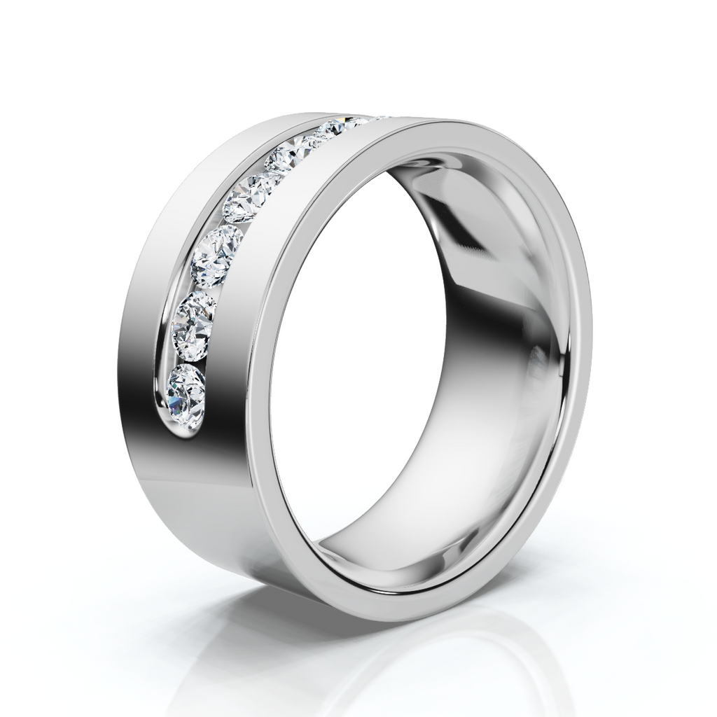 14 K White Gold Round Diamond Center Channel-Set Wedding Band