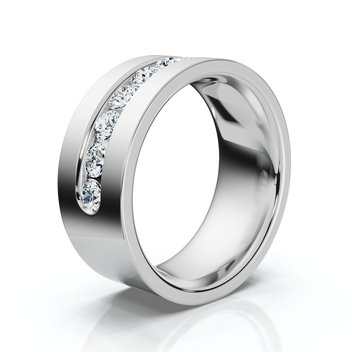 14 K White Gold Round Diamond Center Channel-Set Wedding Band