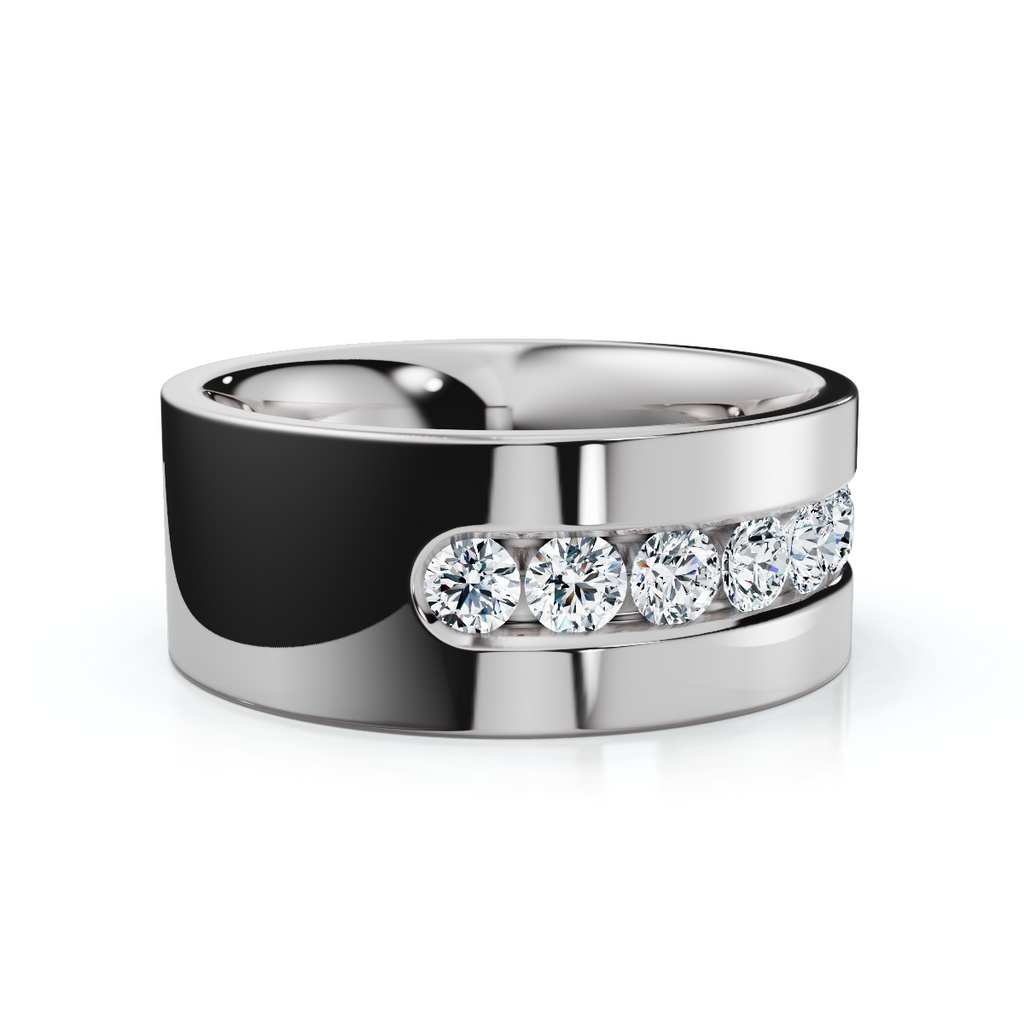 14 K White Gold Round Diamond Center Channel-Set Wedding Band