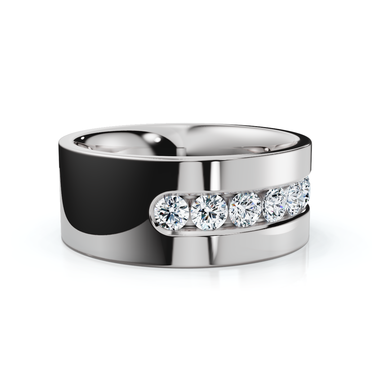 14 K White Gold Round Diamond Center Channel-Set Wedding Band