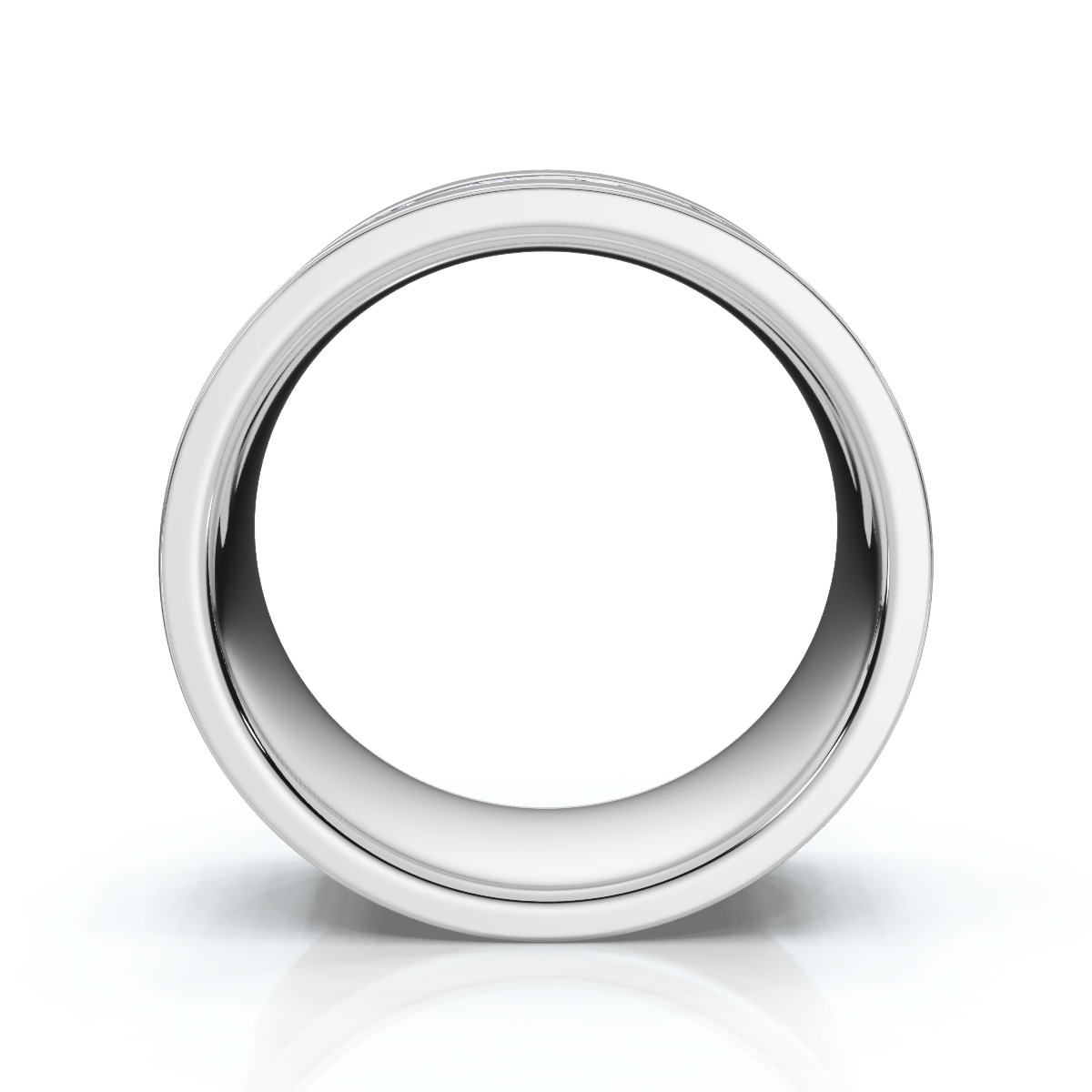 14 K White Gold Round Diamond Center Channel-Set Wedding Band