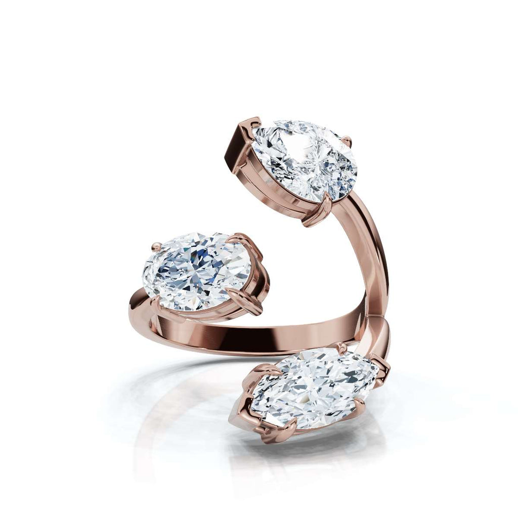 2.07-3 CTW Multi-Shape Fancy Cut Lab Grown Diamond Spiral Bypass Ring in 18K Rose Gold Ring