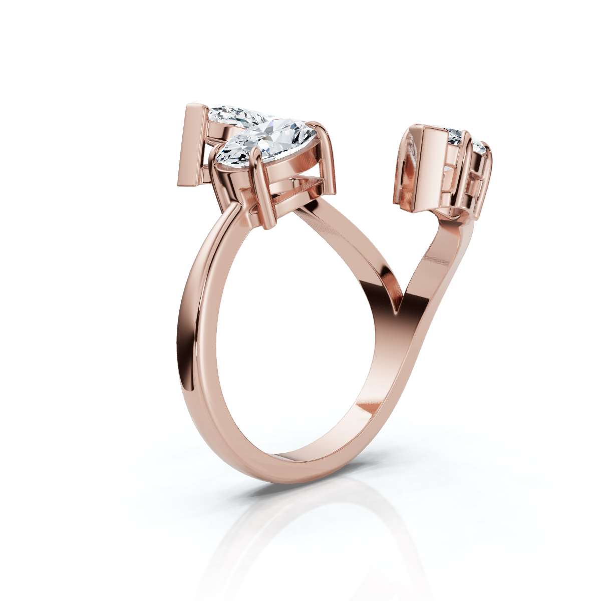 Multi-Shape Fancy Cut Lab Grown Diamond Spiral Bypass Rose Gold Ring 