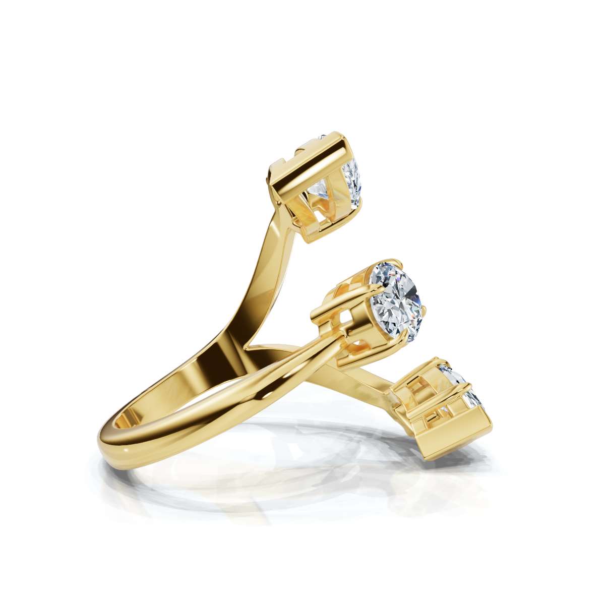 Gold ring with diamond accents on a white background