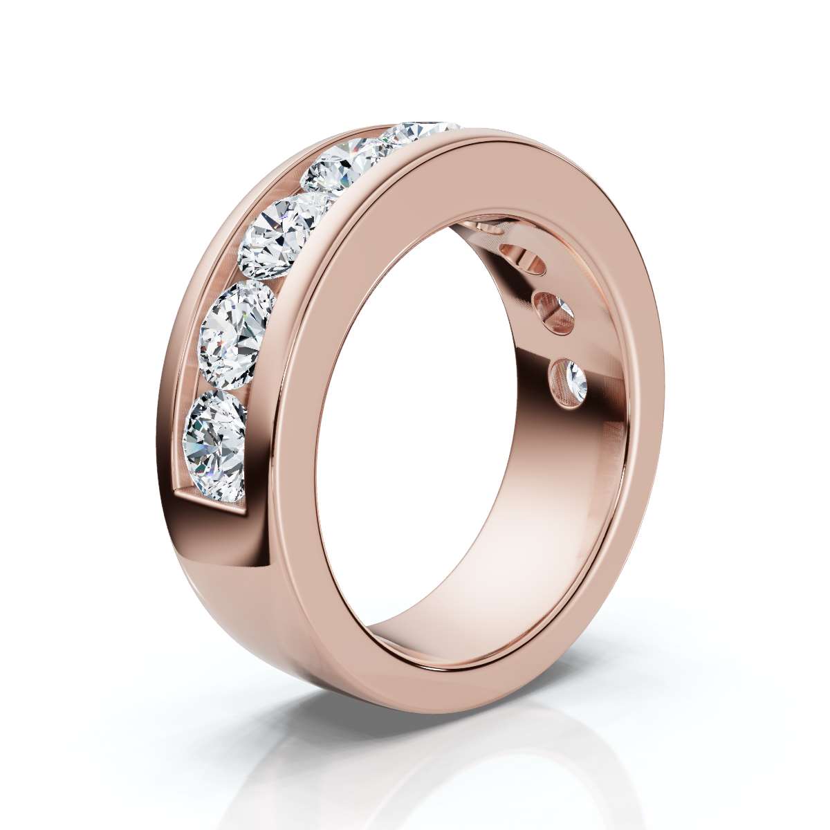 1.98 ctw Rose gold ring with embedded nine diamonds on a white background