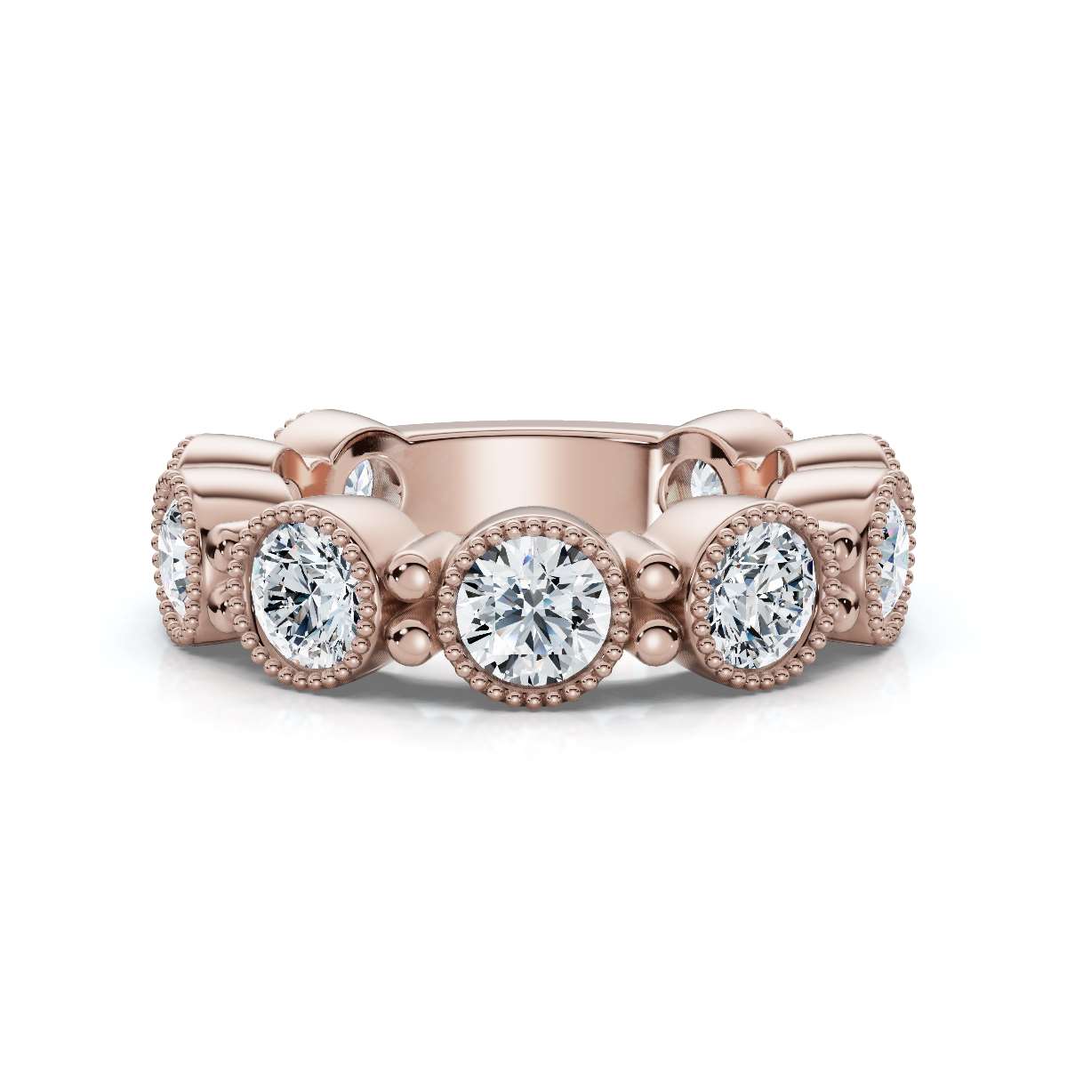 2.25 CTW Round Diamond Milgrain Scalloped Bezel Band in 14K Rose Gold Ring