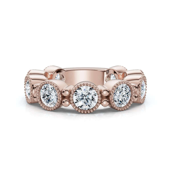 2.25 CTW Round Diamond Milgrain Scalloped Bezel Band in 18K Rose Gold Ring