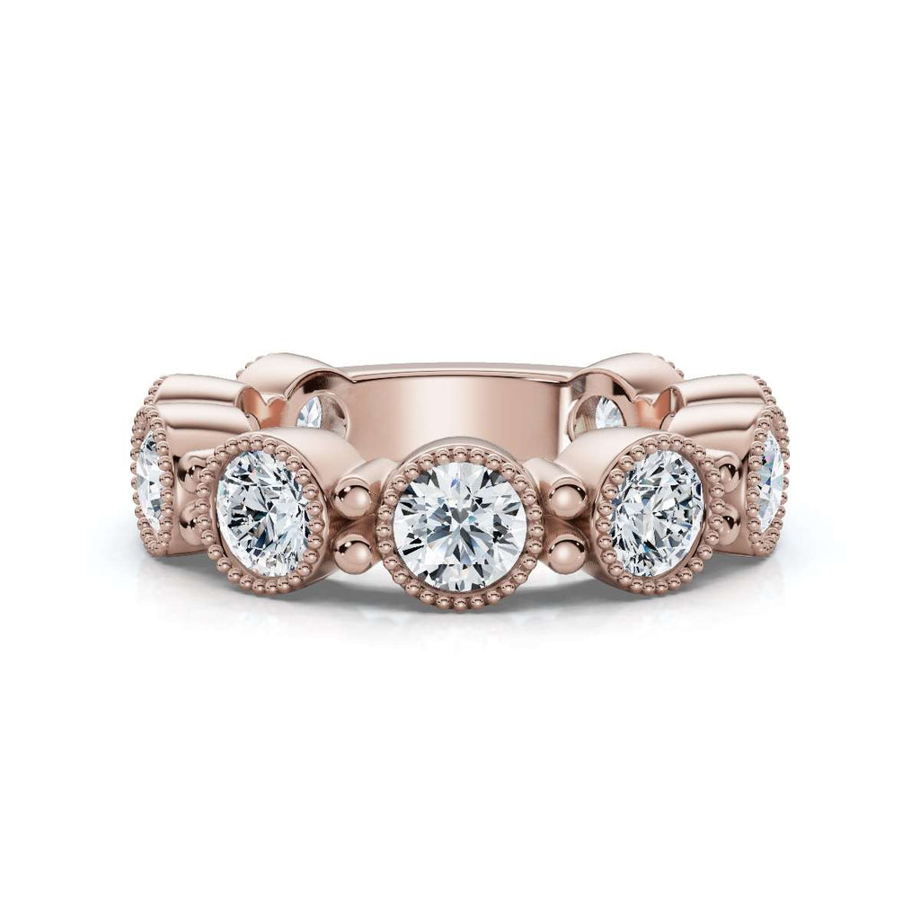 2.25 CTW Round Diamond Milgrain Scalloped Bezel Band in 14K Rose Gold Ring