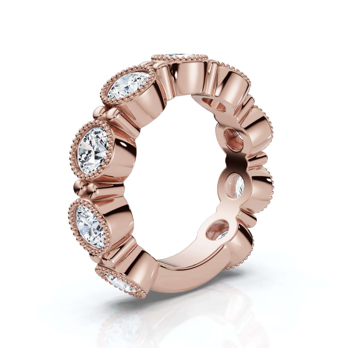 2.25 CTW Round Diamond Milgrain Scalloped Bezel Band in 14K Rose Gold Ring
