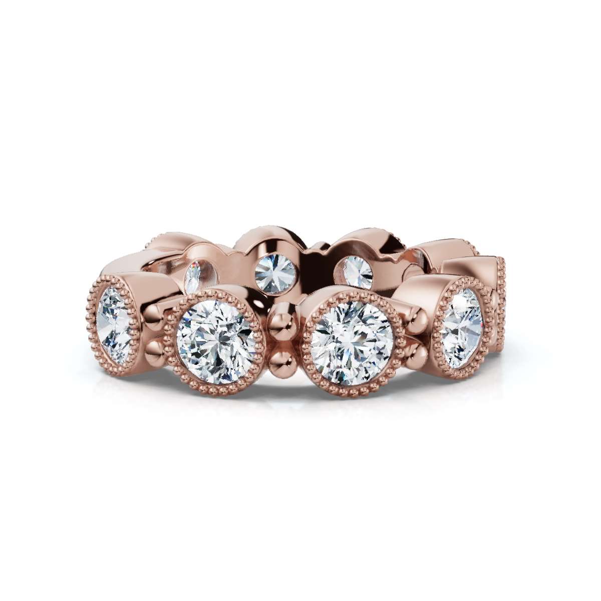 2.25 CTW Round Diamond Milgrain Scalloped Bezel Band in 14K Rose Gold Ring