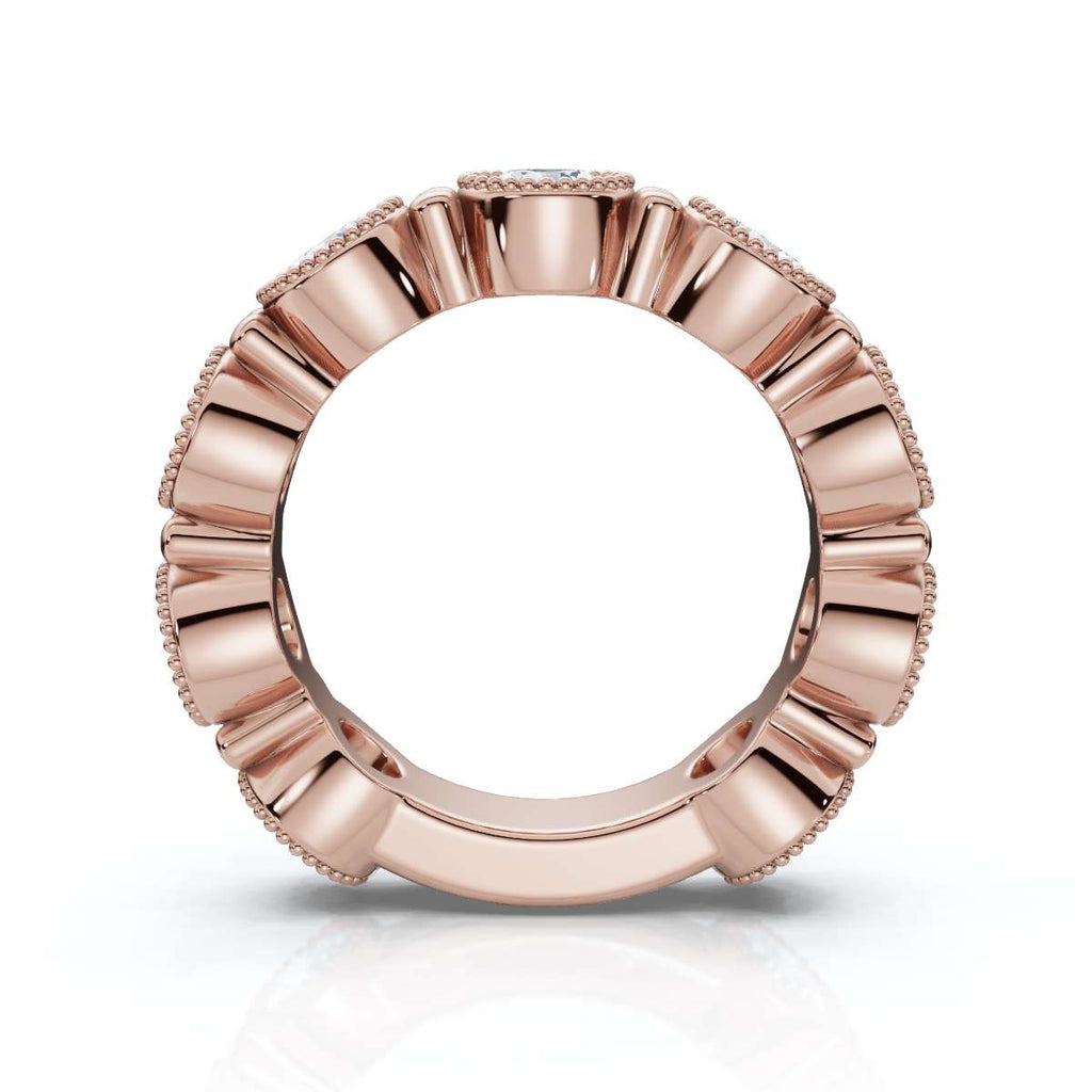 2.25 CTW Round Diamond Milgrain Scalloped Bezel Band in 14K Rose Gold Ring