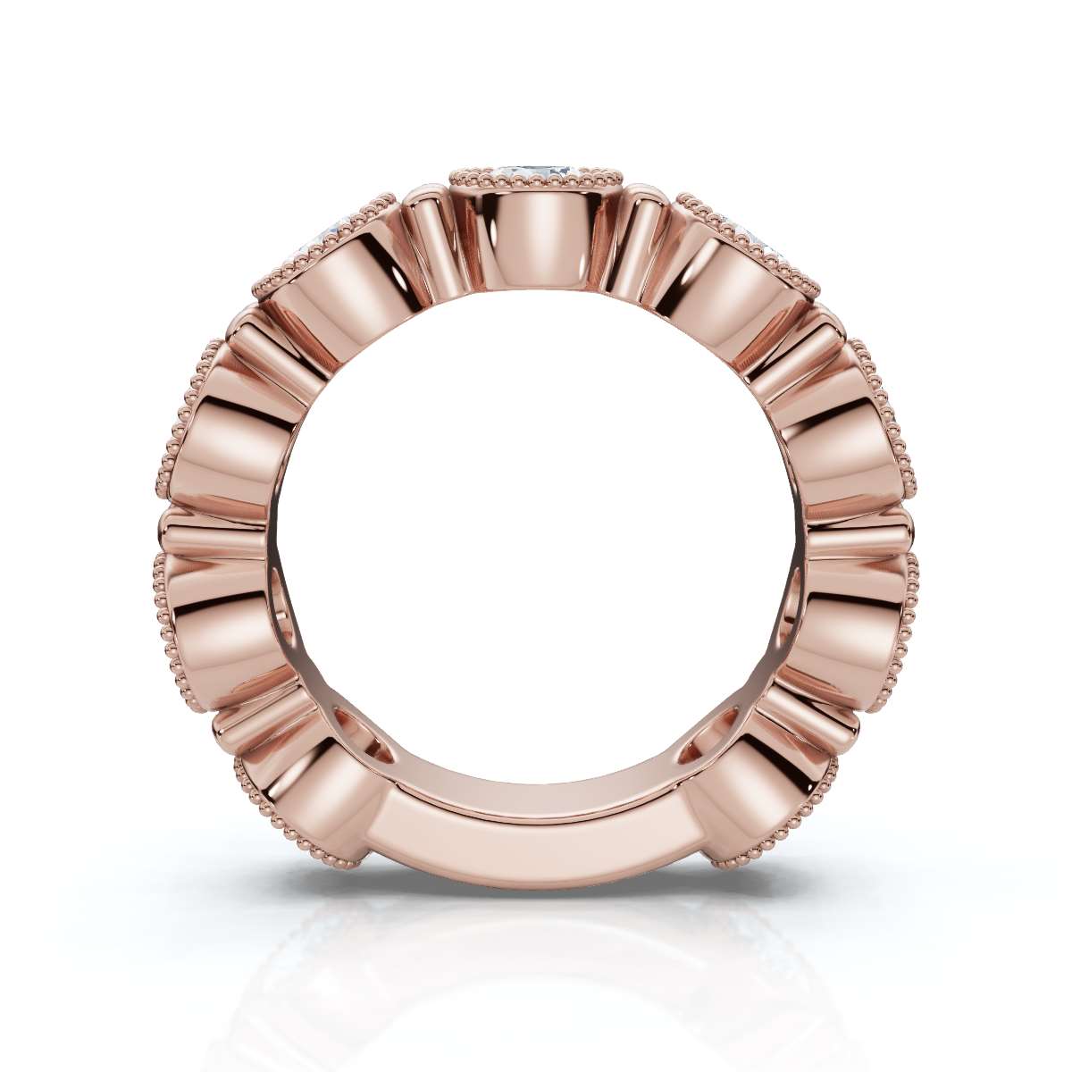 2.25 CTW Round Diamond Milgrain Scalloped Bezel Band in 14K Rose Gold Ring