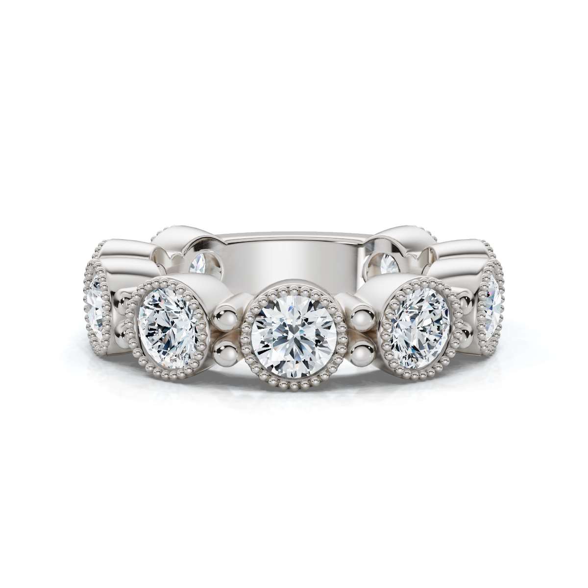 2.25 CTW Round Diamond Milgrain Scalloped Bezel Band in 18K White Gold Ring