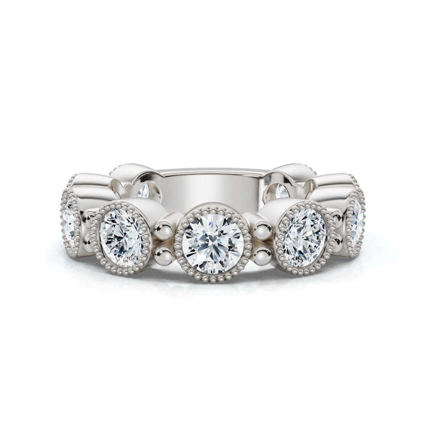 2.25 CTW Round Diamond Milgrain Scalloped Bezel Band in 18K White Gold Ring