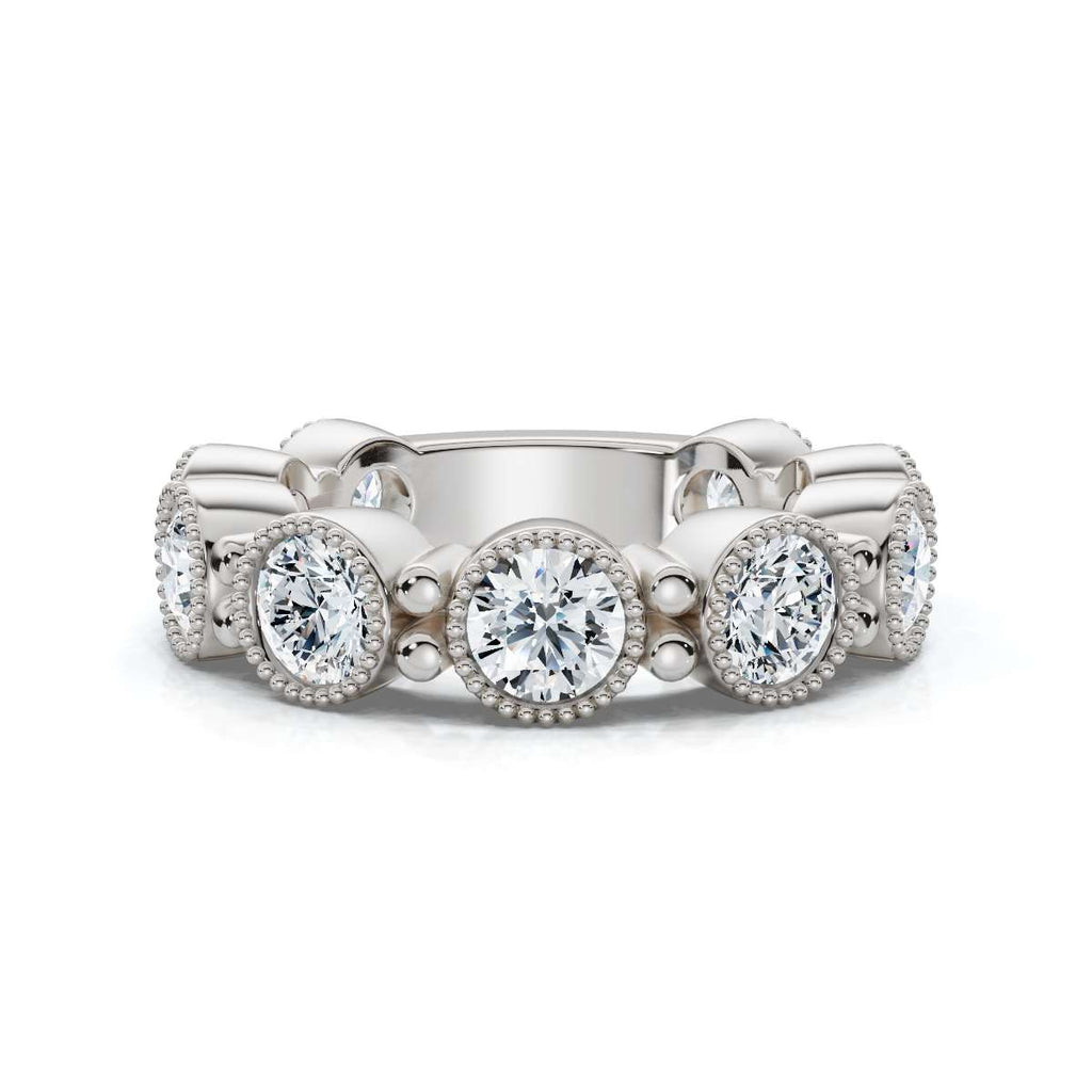 2.25 CTW Round Diamond Milgrain Scalloped Bezel Band in Platinum Ring