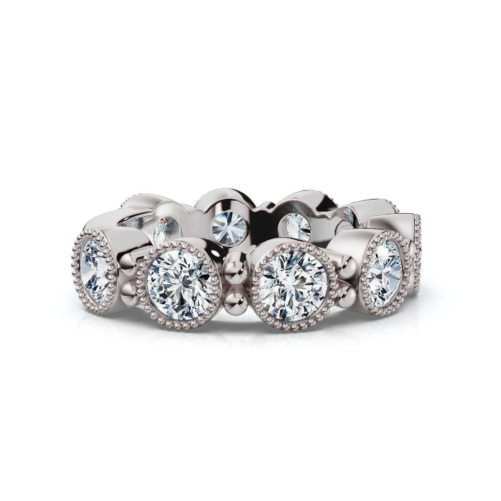 2.25 CTW Round Diamond Milgrain Scalloped Bezel Band in Platinum Ring