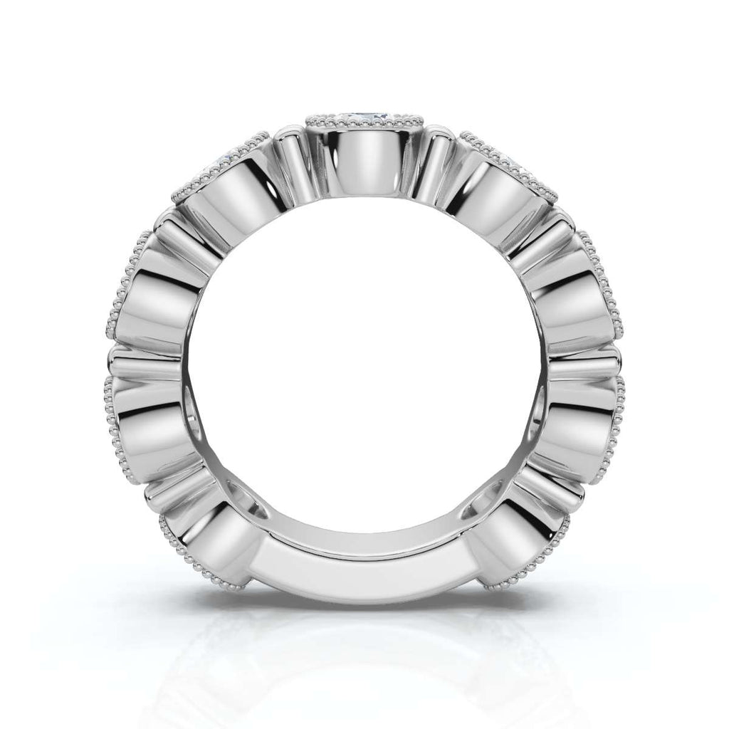 2.25 CTW Round Diamond Milgrain Scalloped Bezel Band in Platinum Ring