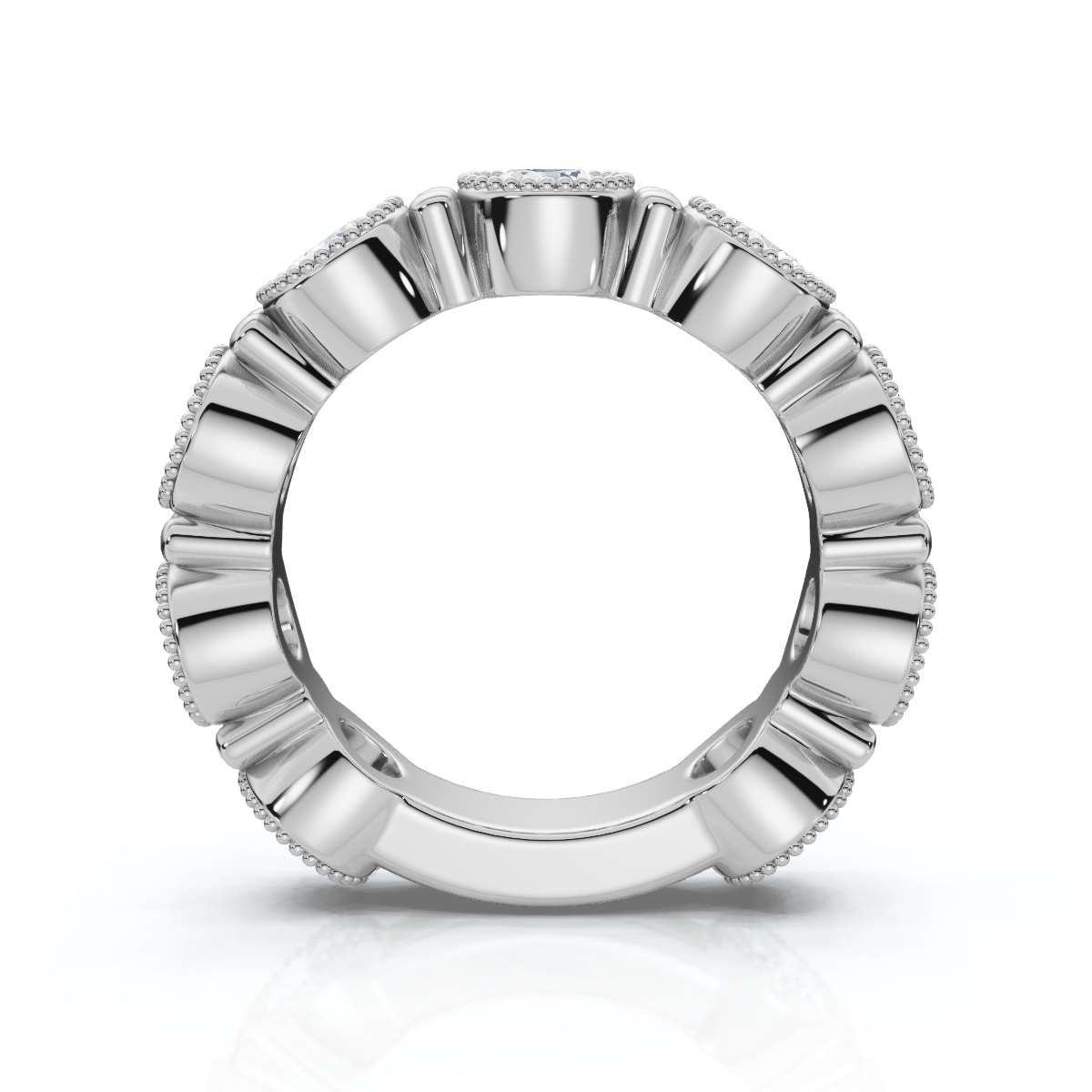 2.25 CTW Round Diamond Milgrain Scalloped Bezel Band in 18K White Gold Ring