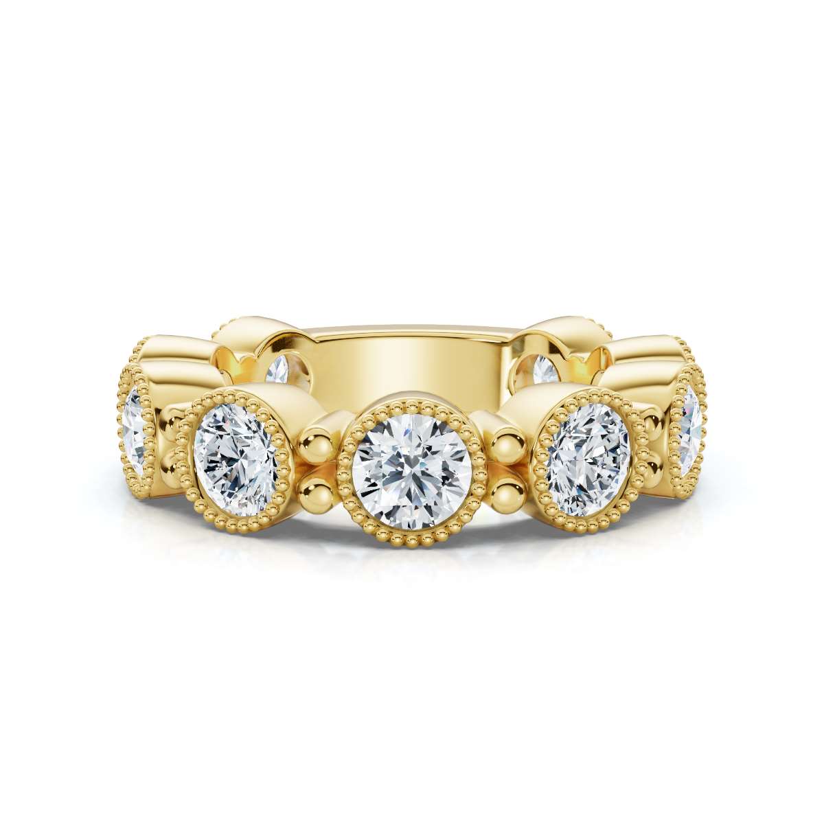 2.25 CTW Round Diamond Milgrain Scalloped Bezel Band in 14K Yellow Gold Ring