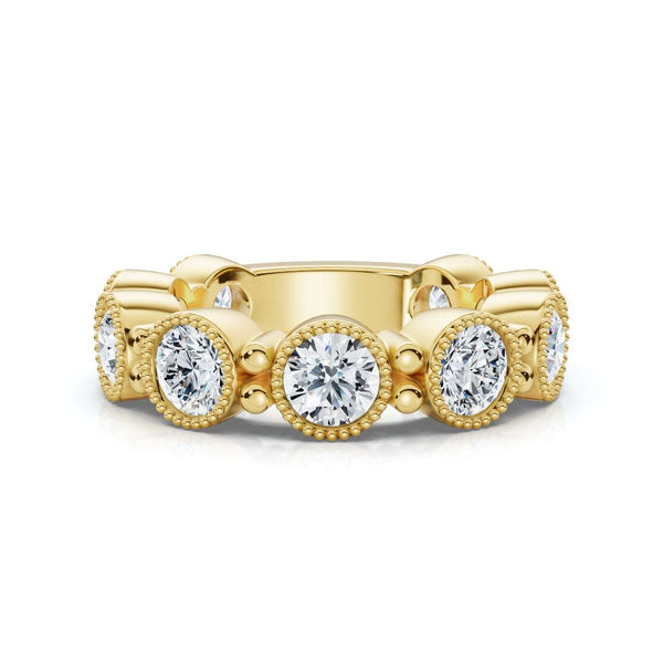 2.25 CTW Round Diamond Milgrain Scalloped Bezel Band in 18K Yellow Gold Ring