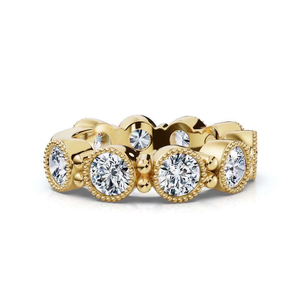 2.25 CTW Round Diamond Milgrain Scalloped Bezel Band in 14K Yellow Gold Ring